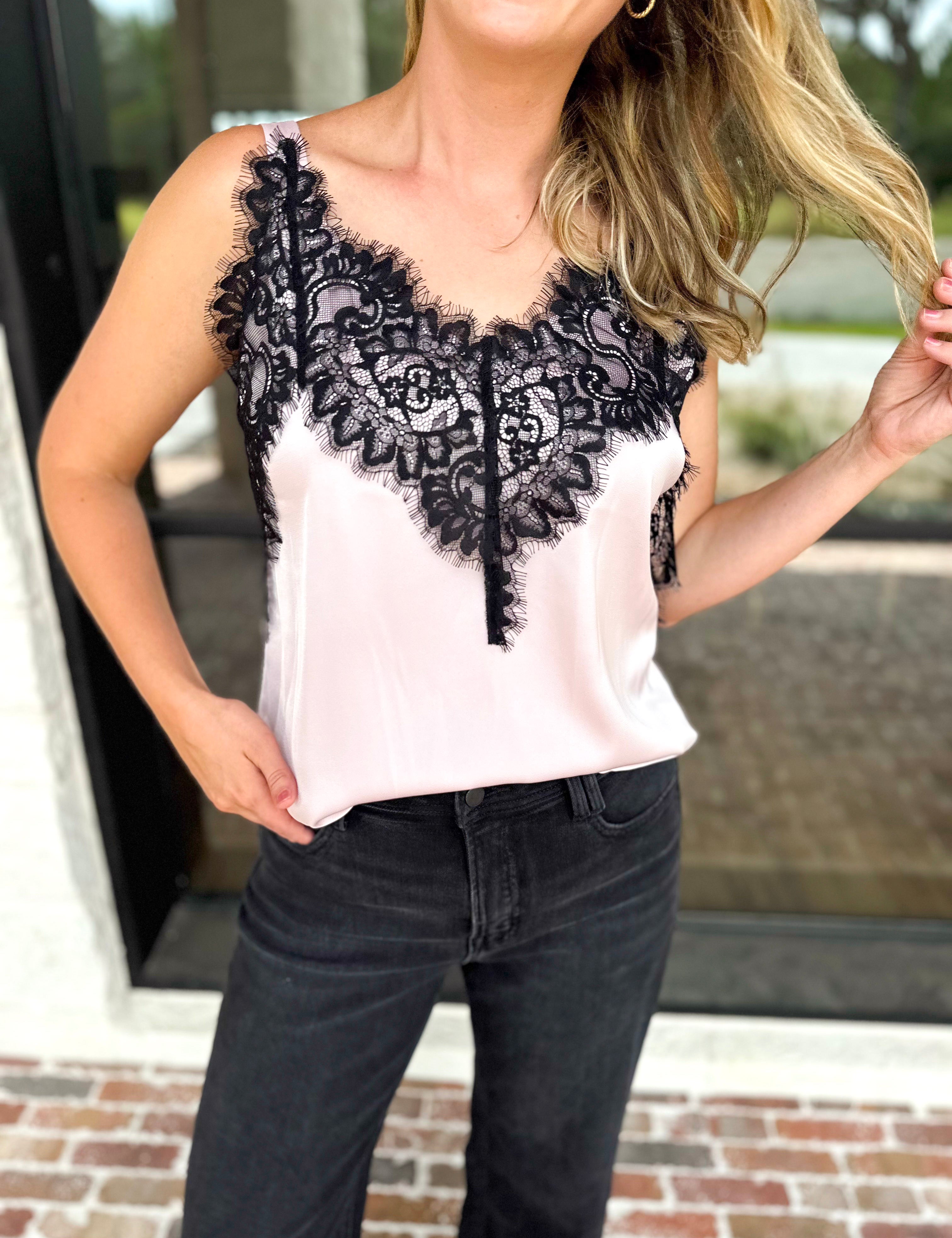 Liverpool - Date Night Lace Cami - Blush Pink-200 Fashion Blouses-LIVERPOOL JEANS COMPANY-July & June Women's Fashion Boutique Located in San Antonio, Texas