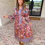 Current Air - Fall Gardens Midi Dress-500 Midi-CURRENT AIR CLOTHING-July & June Women's Fashion Boutique Located in San Antonio, Texas