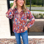 Current Air - Fall Gardens Blouse-200 Fashion Blouses-CURRENT AIR CLOTHING-July & June Women's Fashion Boutique Located in San Antonio, Texas