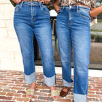 Vervet - High Rise Cropped & Cuffed Straight Leg Jeans-420 Denim-VEVERT BY FLYING MONKEY-July & June Women's Fashion Boutique Located in San Antonio, Texas