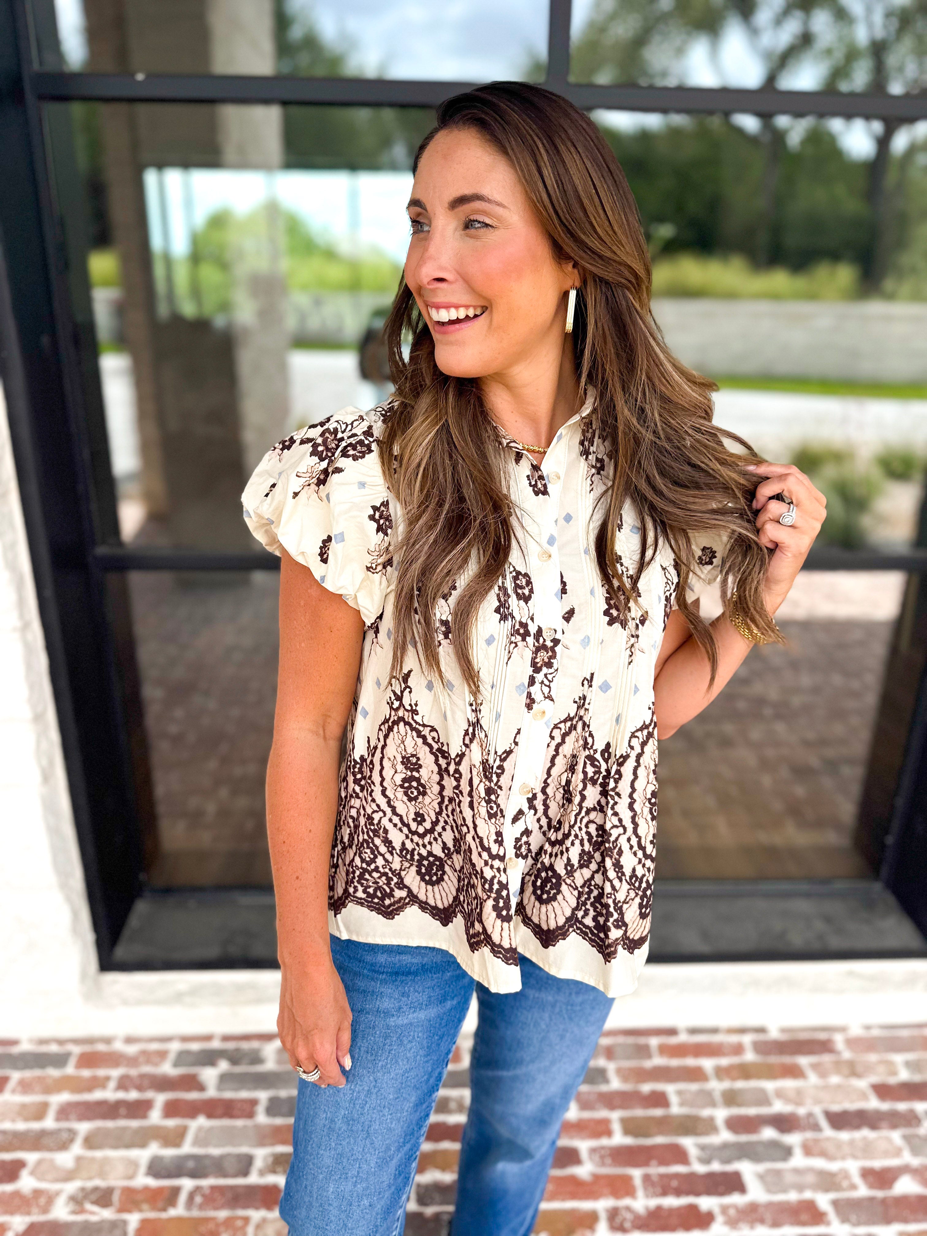 Feminine Feeling Puff Sleeve Blouse-200 Fashion Blouses-ENTRO-July & June Women's Fashion Boutique Located in San Antonio, Texas