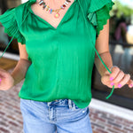 Current Air - Kelly Green Crochet Details Blouse-200 Fashion Blouses-CURRENT AIR CLOTHING-July & June Women's Fashion Boutique Located in San Antonio, Texas
