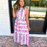 THML - Lillian Pink Floral Midi Dress-500 Midi-THML-July & June Women's Fashion Boutique Located in San Antonio, Texas