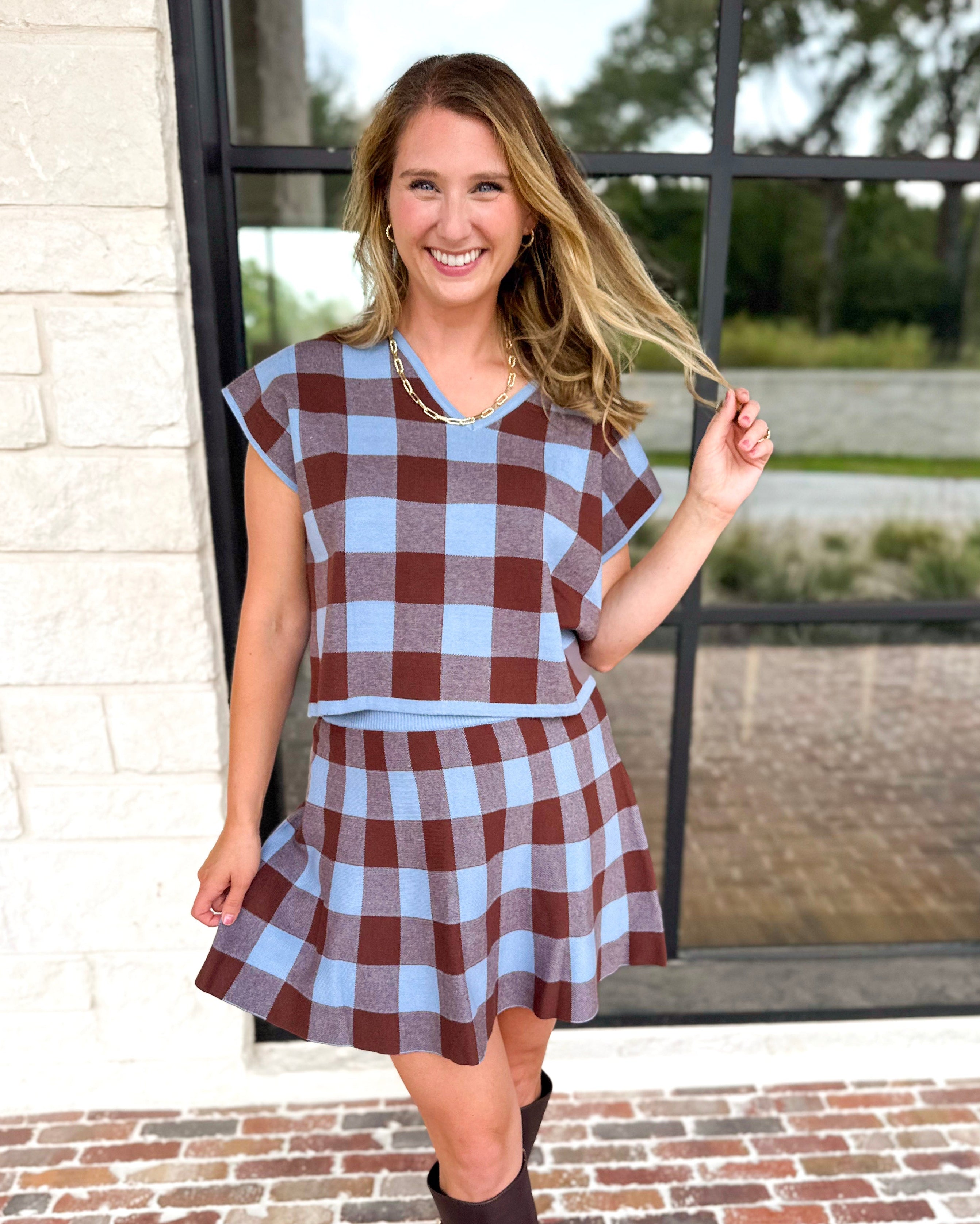 The Margot Set - Chocolate & Blue-510 Mini-ENTRO-July & June Women's Fashion Boutique Located in San Antonio, Texas