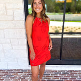 Beachy Red Halter Mini Dress-510 Mini-SKIES ARE BLUE-July & June Women's Fashion Boutique Located in San Antonio, Texas