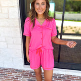MARY SQUARE - Charlotte Hot Pink Shorts PJ Set-300 Athleisure/Lounge-MARY SQUARE-July & June Women's Fashion Boutique Located in San Antonio, Texas