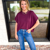 Easy Going Short Sleeve Knit Top - Burgundy-230 Sweaters/Cardis-PINCH-July & June Women's Fashion Boutique Located in San Antonio, Texas