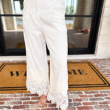 Current Air - Ivory Pants w/ Crochet Details-400 Pants-CURRENT AIR CLOTHING-July & June Women's Fashion Boutique Located in San Antonio, Texas