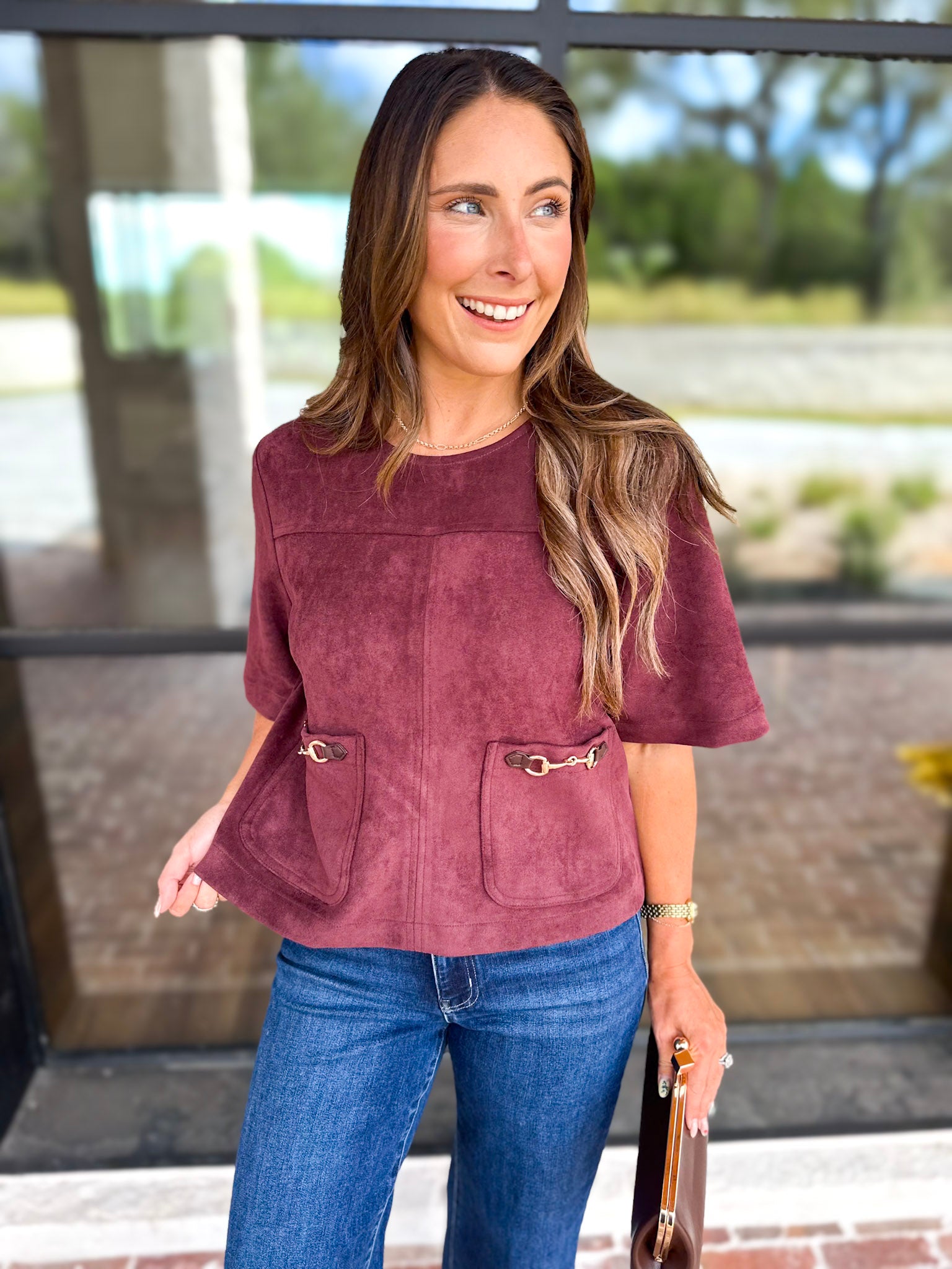 In Style Suede Top - Merlot-200 Fashion Blouses-ENTRO-July & June Women's Fashion Boutique Located in San Antonio, Texas