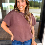 Easy Going Short Sleeve Knit Top - Espresso-230 Sweaters/Cardis-PINCH-July & June Women's Fashion Boutique Located in San Antonio, Texas