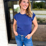 Cap Sleeve Knit Top - Blue-230 Sweaters/Cardis-PINCH-July & June Women's Fashion Boutique Located in San Antonio, Texas