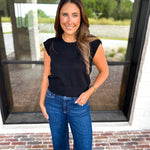 Cap Sleeve Knit Top - Black-230 Sweaters/Cardis-PINCH-July & June Women's Fashion Boutique Located in San Antonio, Texas