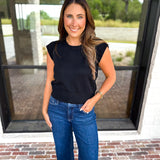 Cap Sleeve Knit Top - Black-230 Sweaters/Cardis-PINCH-July & June Women's Fashion Boutique Located in San Antonio, Texas
