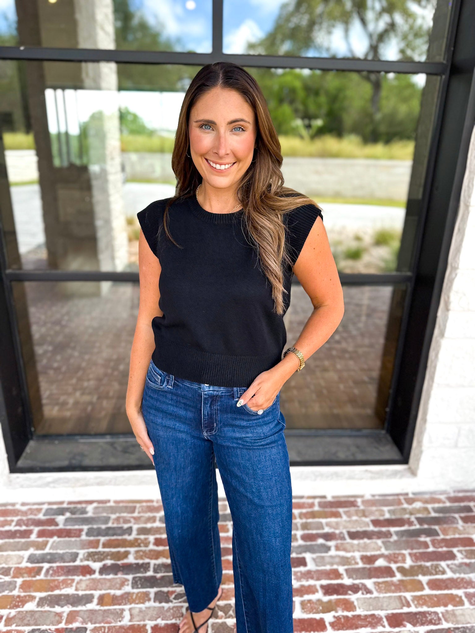 Cap Sleeve Knit Top - Black-230 Sweaters/Cardis-PINCH-July & June Women's Fashion Boutique Located in San Antonio, Texas