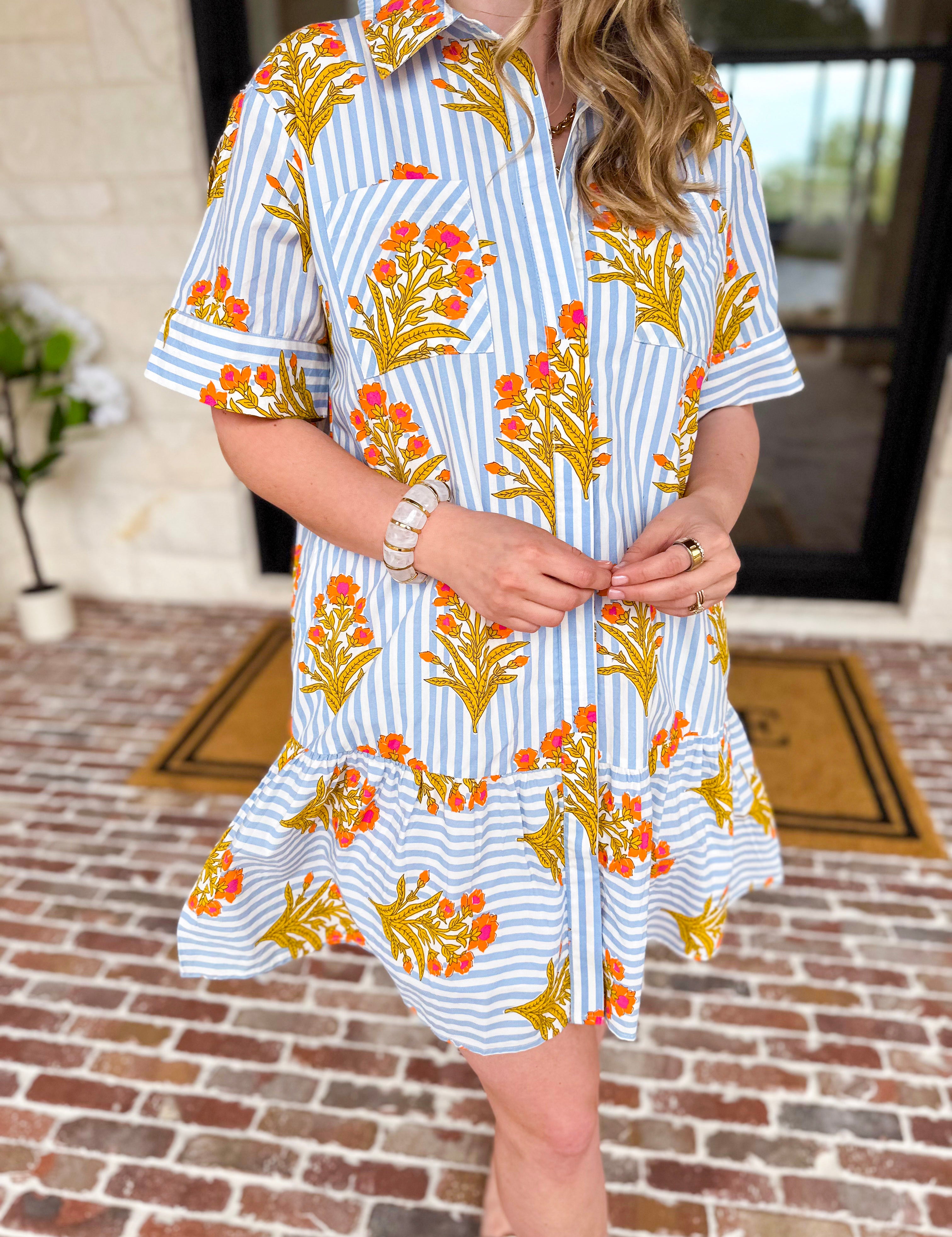 THML - Bold Floral & Stripe Mini Dress-510 Mini-THML-July & June Women's Fashion Boutique Located in San Antonio, Texas