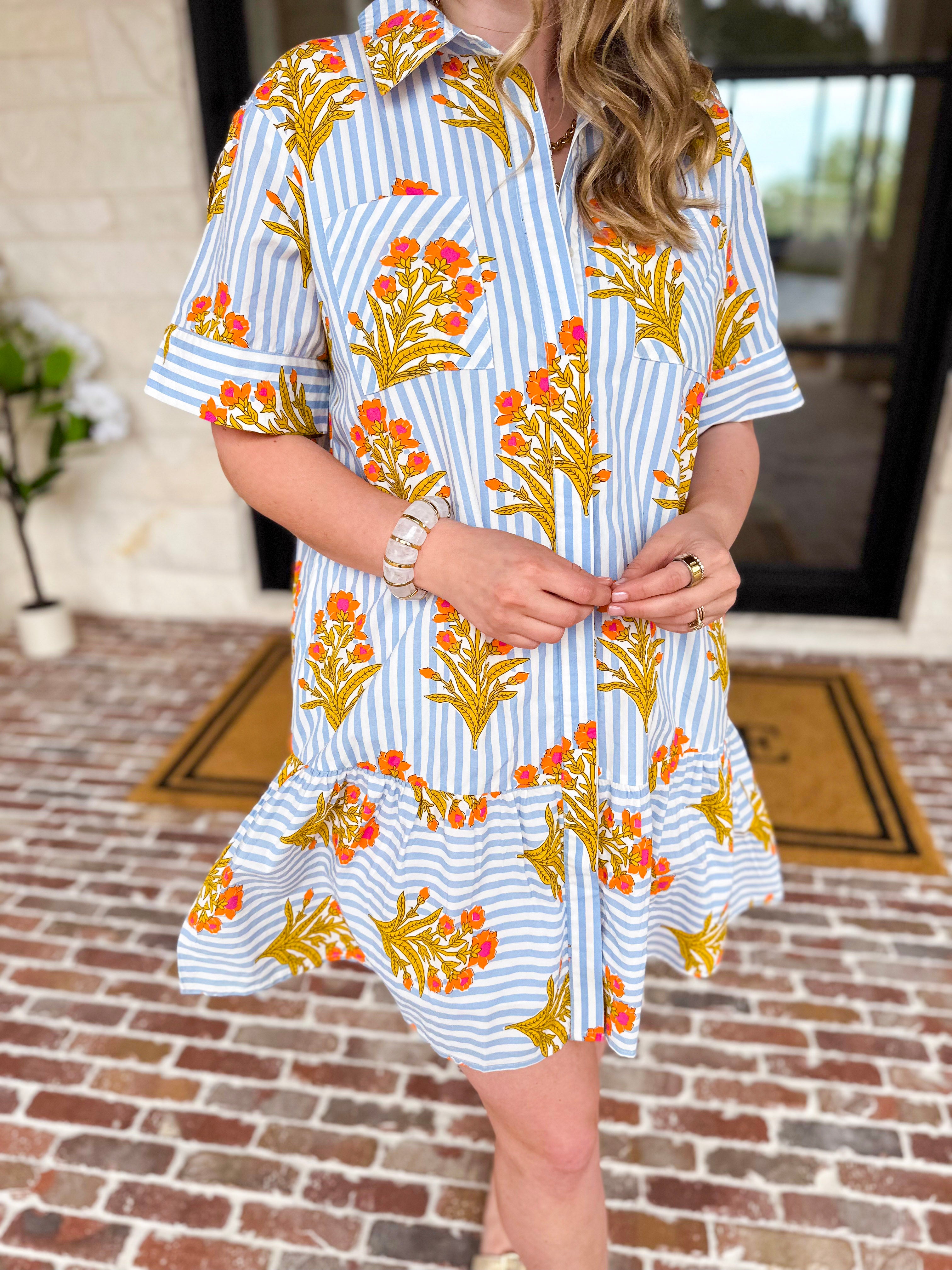 THML - Bold Floral & Stripe Mini Dress-510 Mini-THML-July & June Women's Fashion Boutique Located in San Antonio, Texas