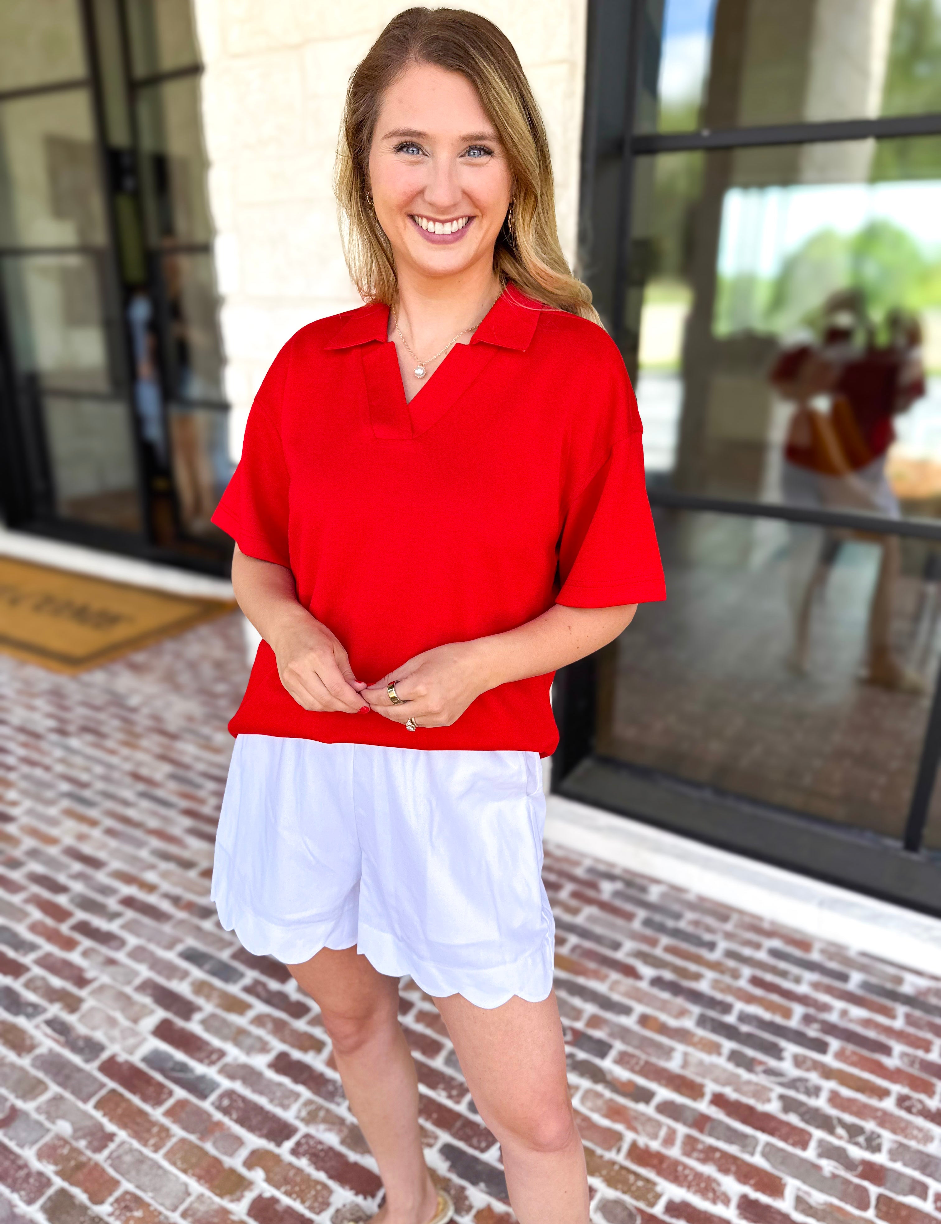 Everyday Pick Top - Red-210 Casual Blouses-JODIFL-July & June Women's Fashion Boutique Located in San Antonio, Texas