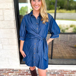 Denim Wrap Mini Dress-510 Mini-ENTRO-July & June Women's Fashion Boutique Located in San Antonio, Texas
