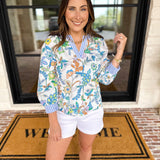 Current Air - Floral Contrast Stripe Blouse-200 Fashion Blouses-CURRENT AIR CLOTHING-July & June Women's Fashion Boutique Located in San Antonio, Texas
