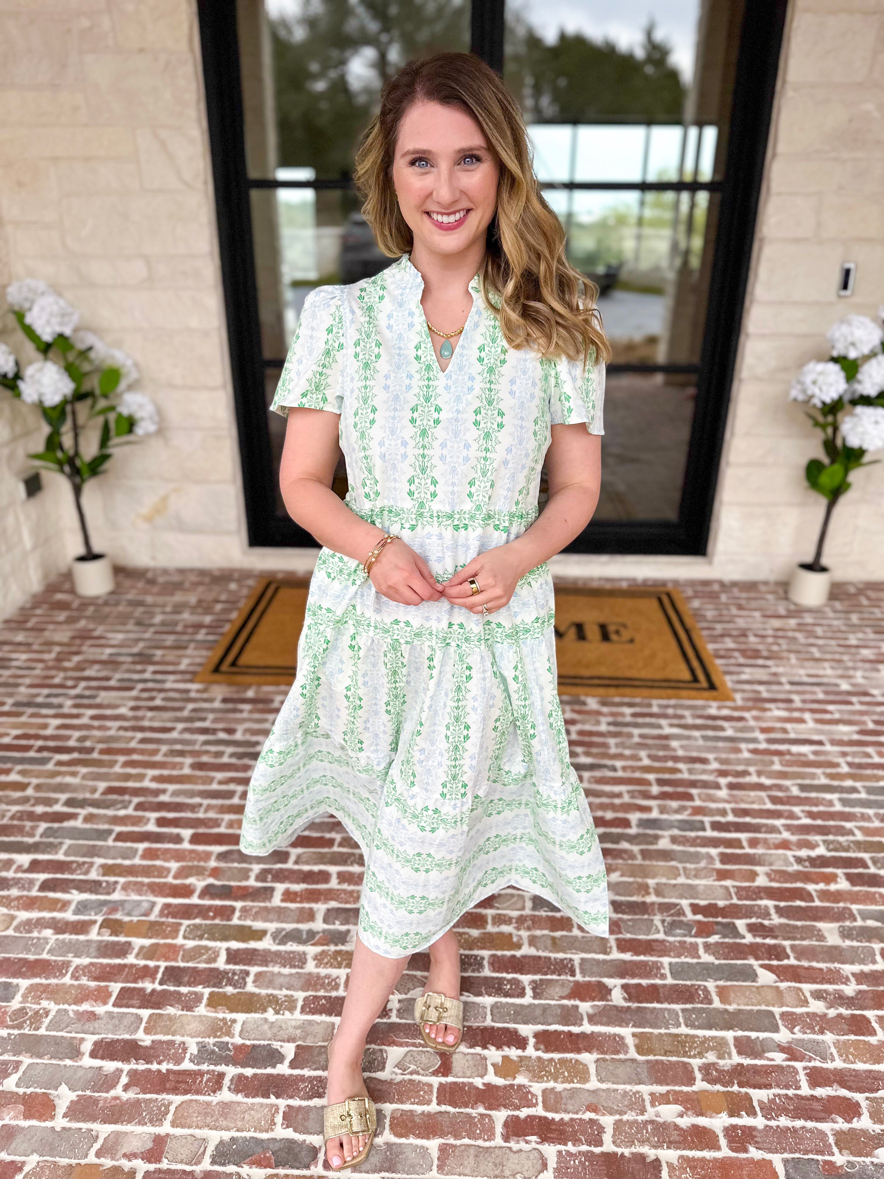 Mary Square - Heirloom Ivy Green Midi Dress-500 Midi-MARY SQUARE-July & June Women's Fashion Boutique Located in San Antonio, Texas