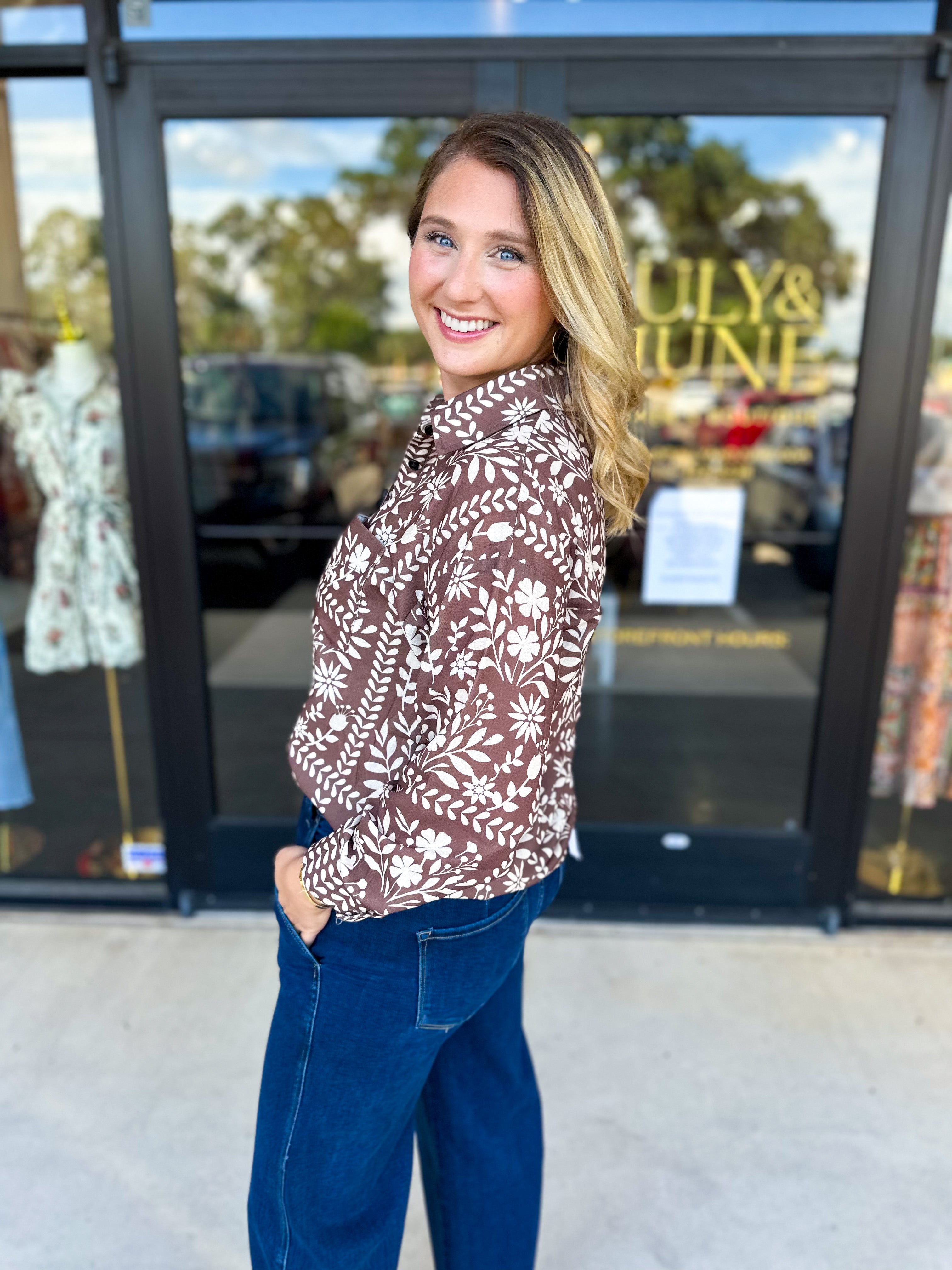 The Wrenlee Blouse - Chocolate Brown-200 Fashion Blouses-POLOGRAM-July & June Women's Fashion Boutique Located in San Antonio, Texas