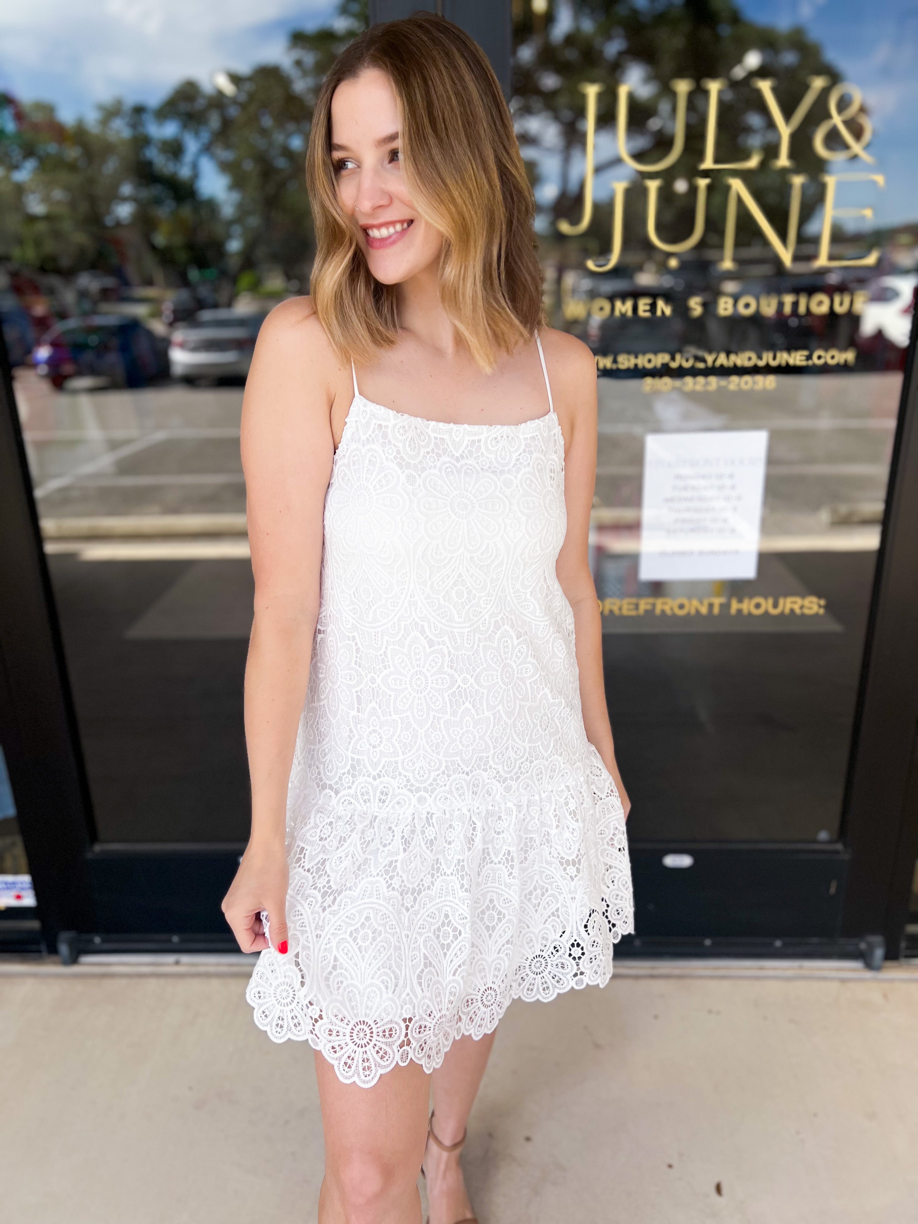 Lace & Grace Mini Dress-510 Mini-SKIES ARE BLUE-July & June Women's Fashion Boutique Located in San Antonio, Texas