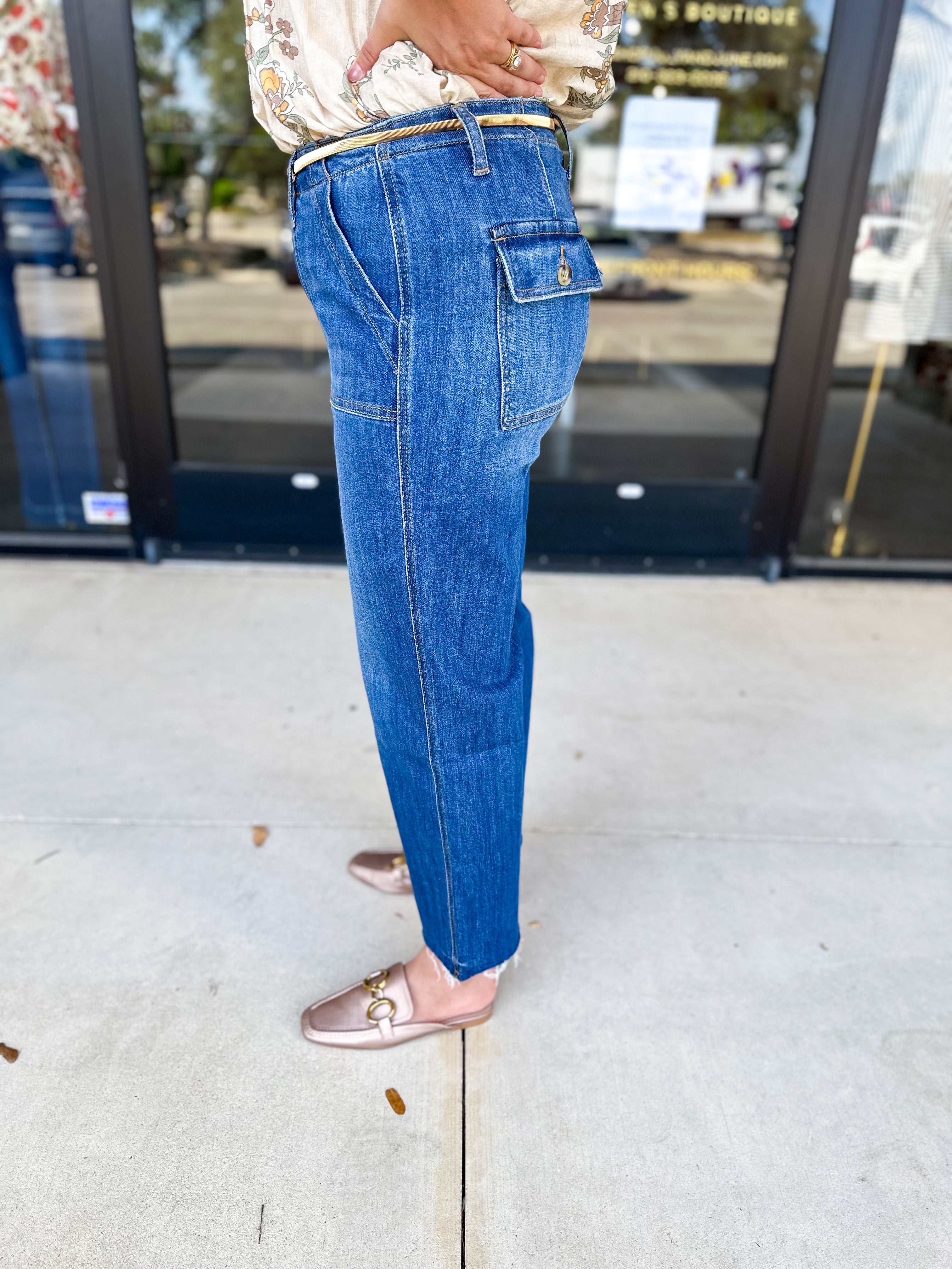 Vervet - High Rise Utility Medium Wash Jeans-400 Pants-VEVERT BY FLYING MONKEY-July & June Women's Fashion Boutique Located in San Antonio, Texas