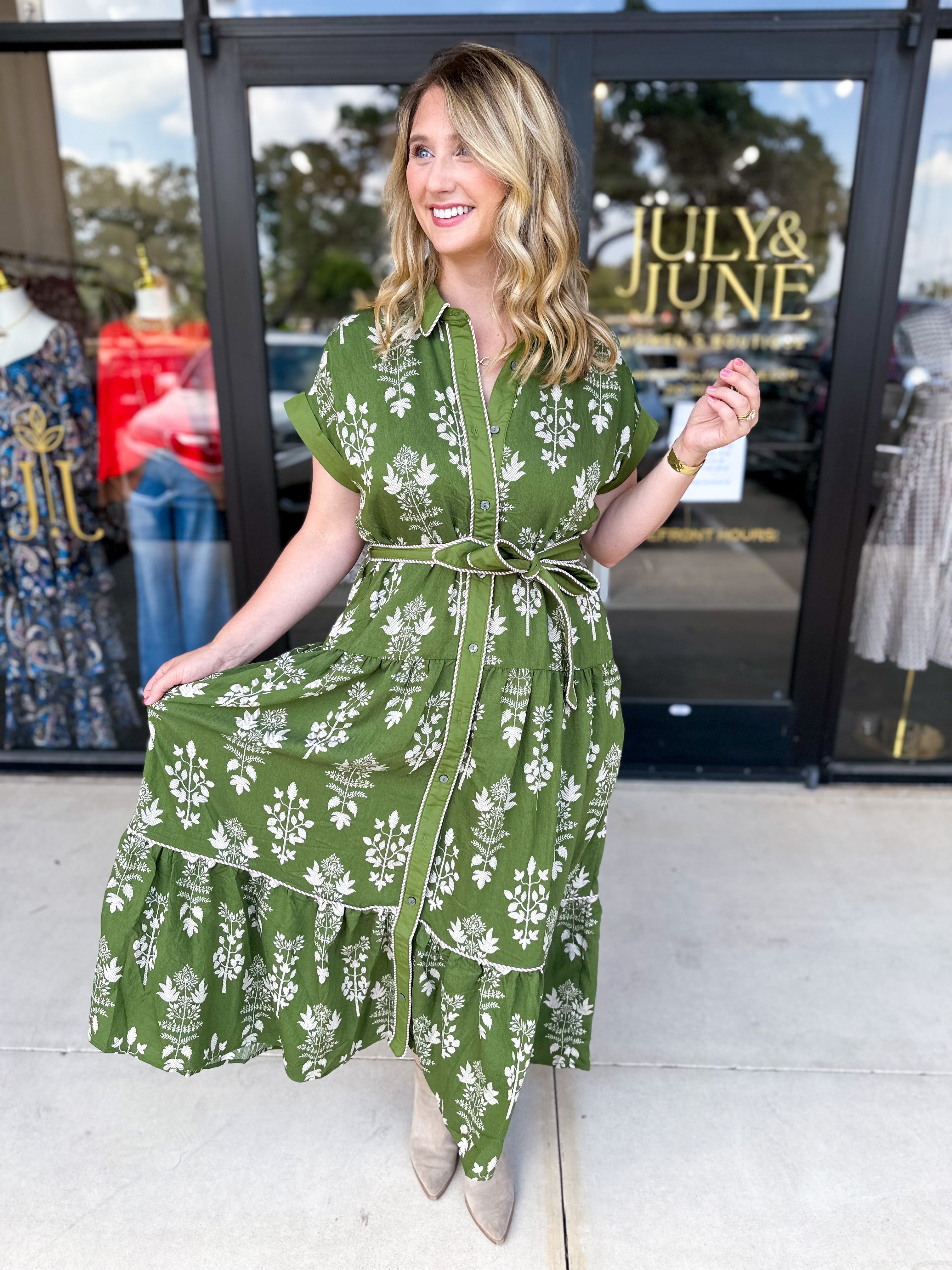 The Kailey Midi Dress - Olive-500 Midi-ENTRO-July & June Women's Fashion Boutique Located in San Antonio, Texas