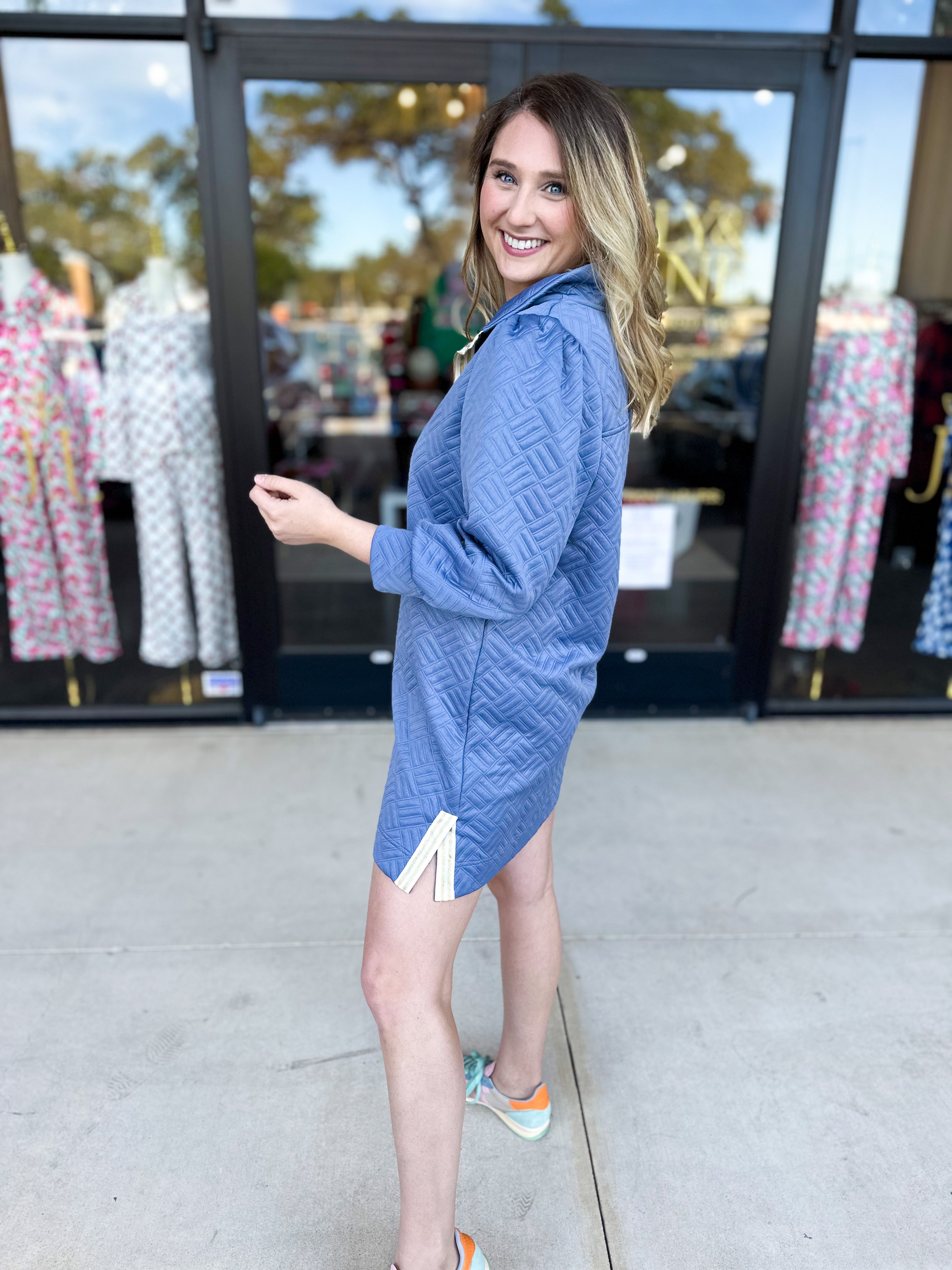 Mary Square - Britney Blue Zip Mini Dress-510 Mini-MARY SQUARE-July & June Women's Fashion Boutique Located in San Antonio, Texas