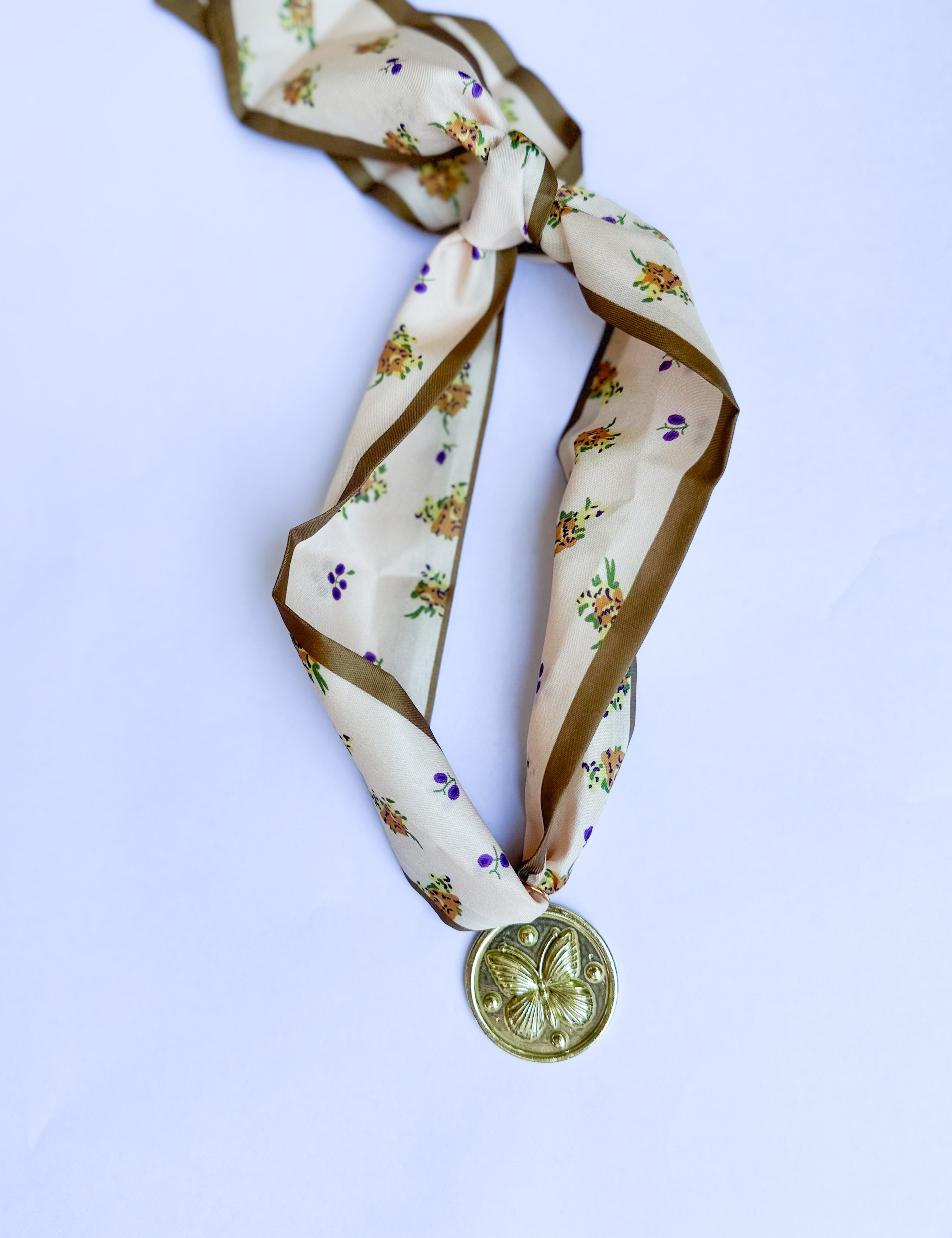 Scarf Necklace - Butterfly Tan Floral-110 Jewelry & Hair-HART DESIGNS-July & June Women's Fashion Boutique Located in San Antonio, Texas