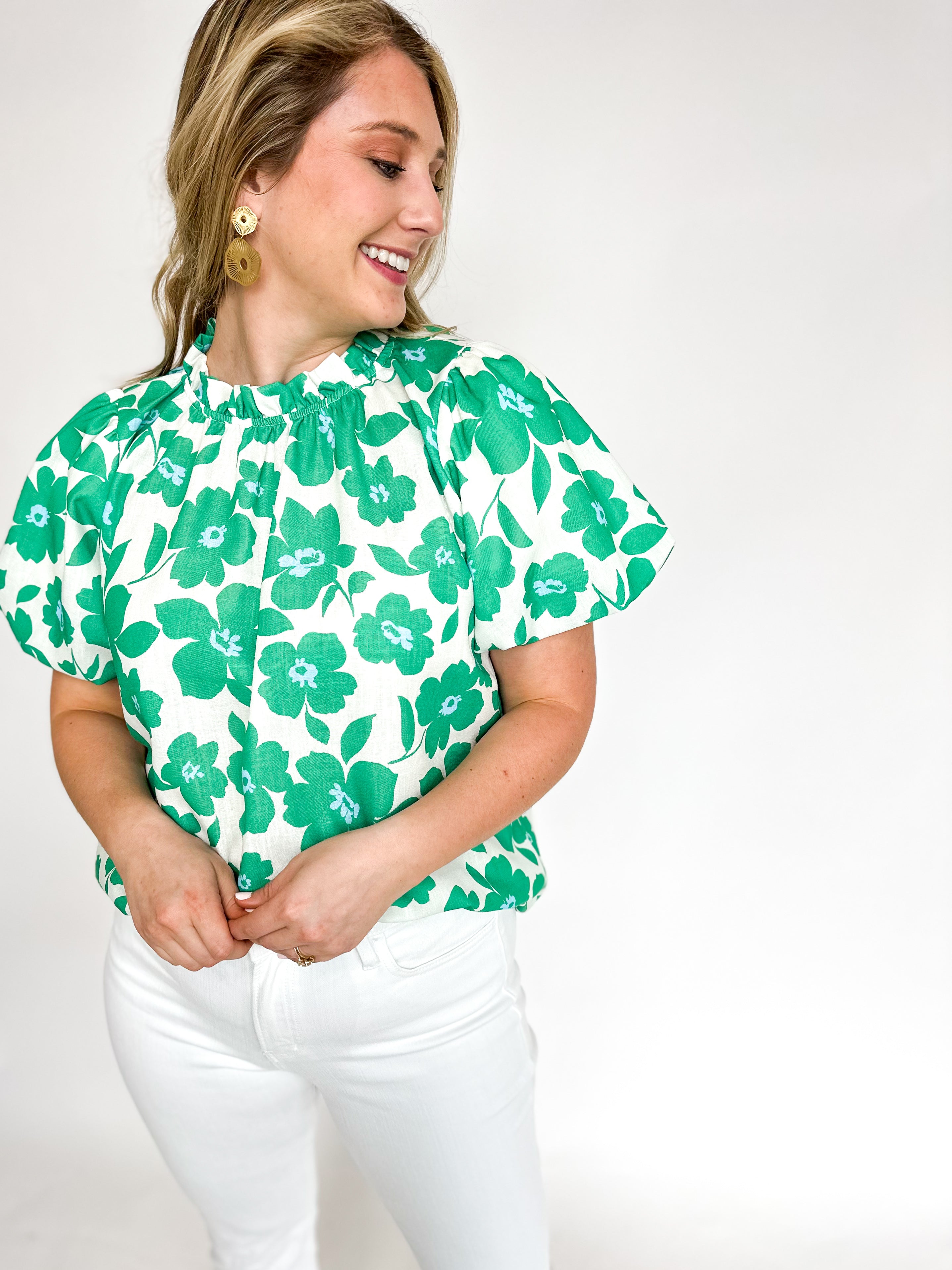 Kelly Floral Blouse-200 Fashion Blouses-JODIFL-July & June Women's Fashion Boutique Located in San Antonio, Texas