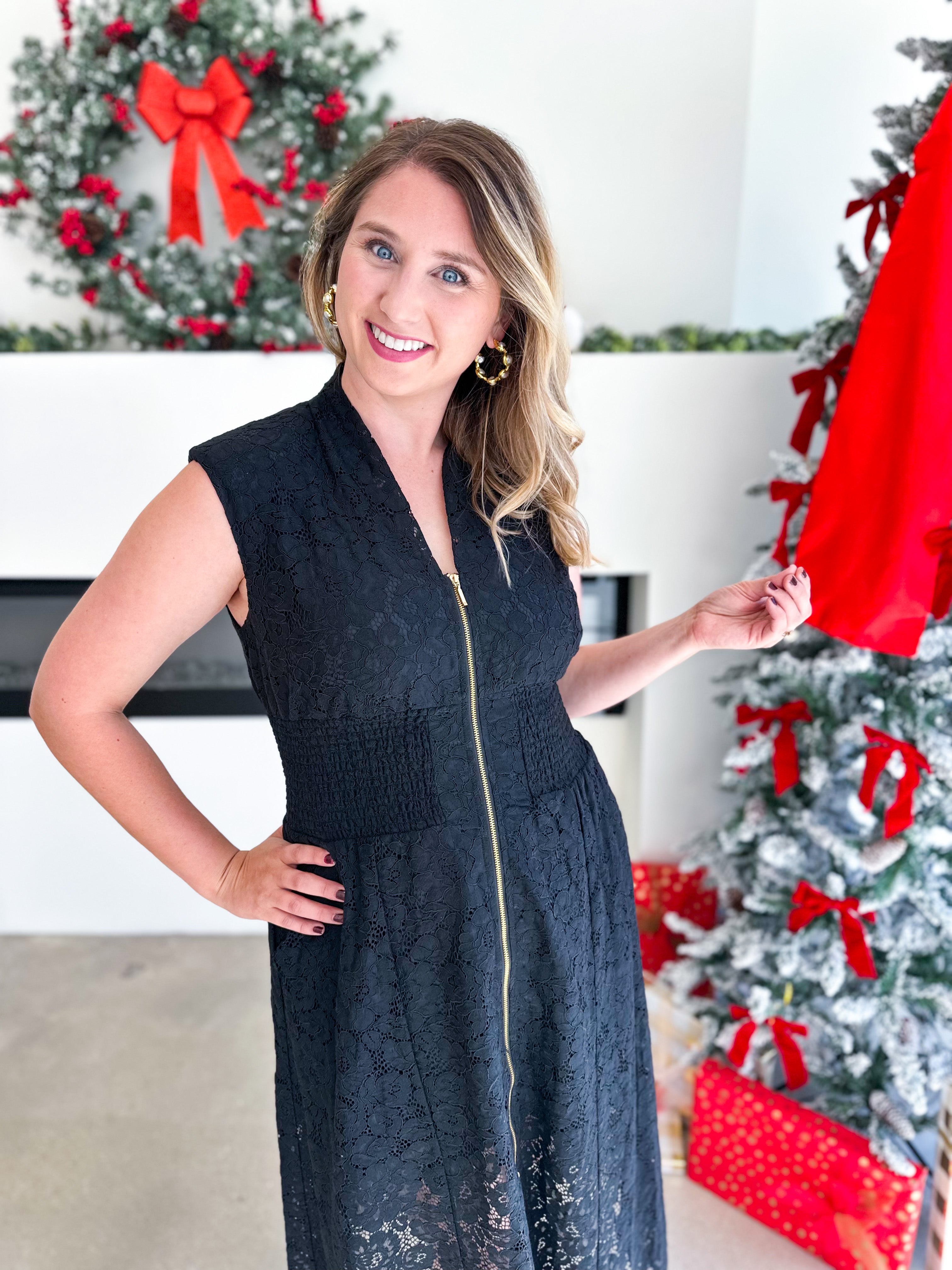 Elegant Lace Midi Dress - Black-500 Midi-FATE-July & June Women's Fashion Boutique Located in San Antonio, Texas