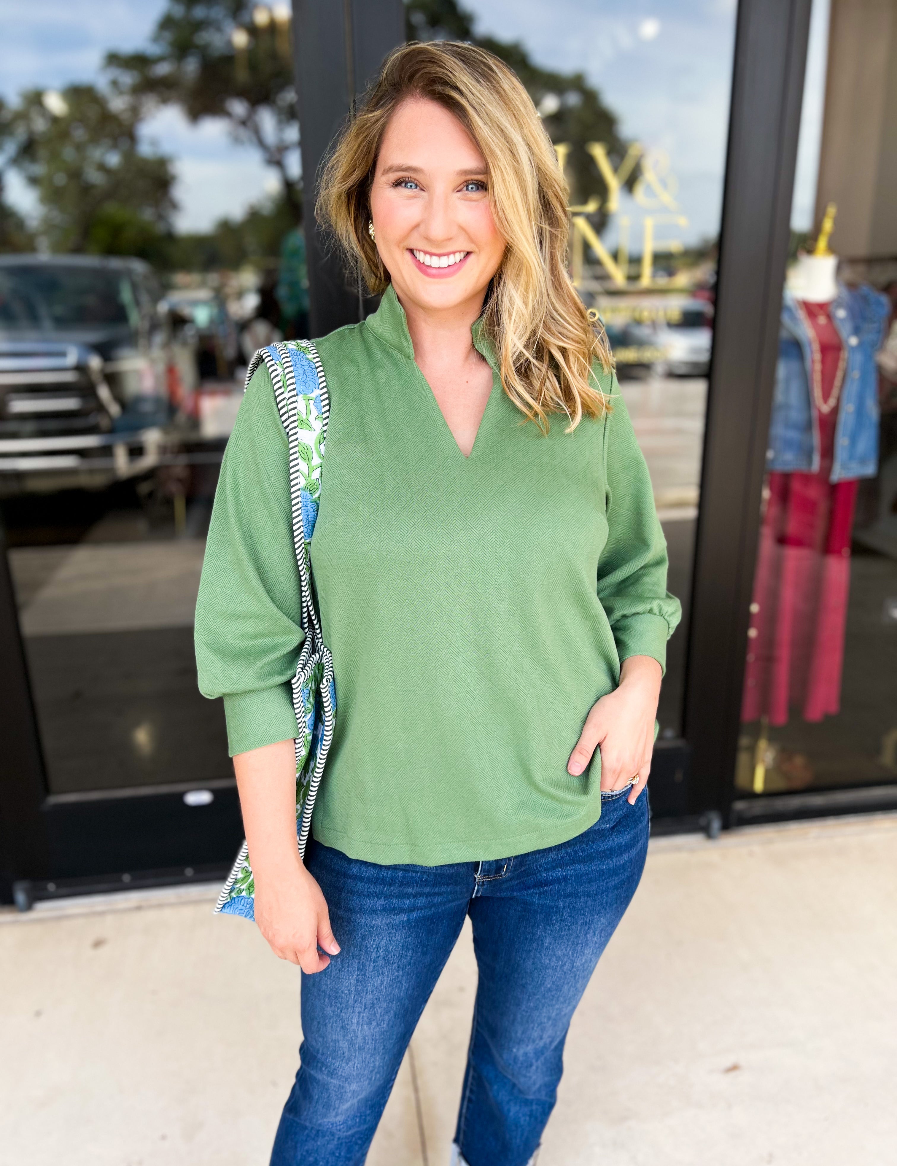 Mary Square - Jocelyn Blouse - Green-200 Fashion Blouses-MARY SQUARE-July & June Women's Fashion Boutique Located in San Antonio, Texas