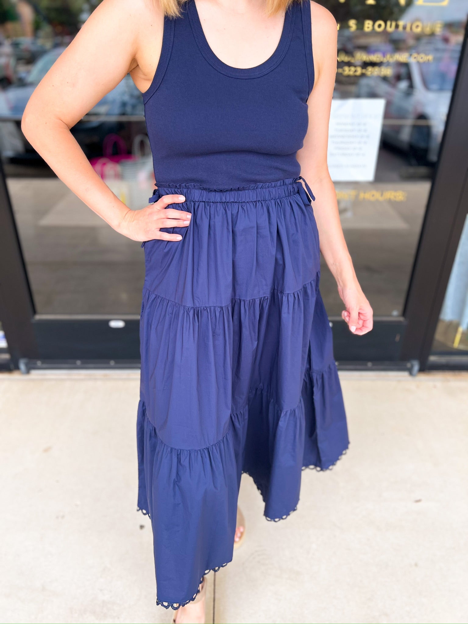 The Summertime Savvy Midi Dress - Navy-500 Midi-SKIES ARE BLUE-July & June Women's Fashion Boutique Located in San Antonio, Texas
