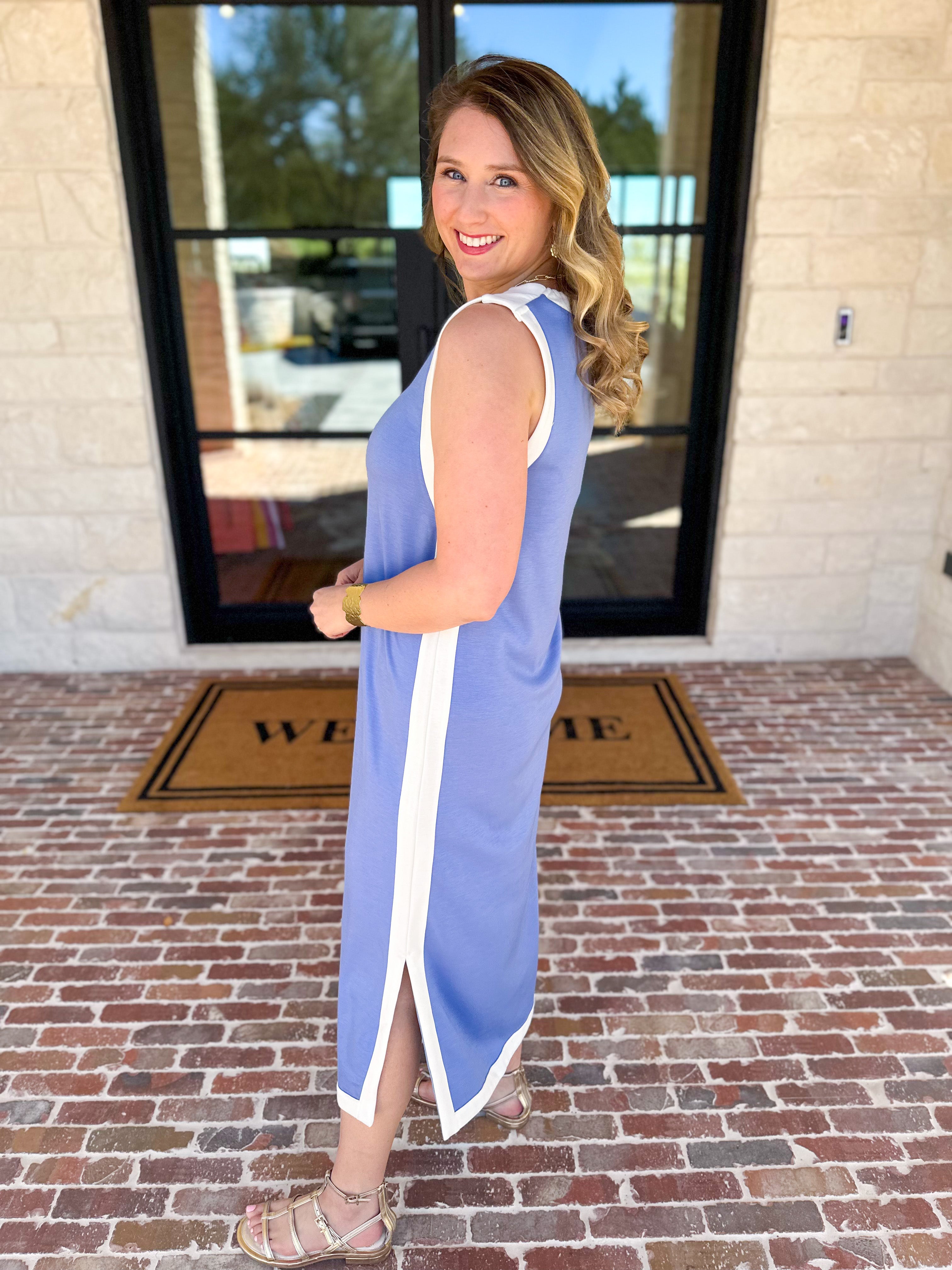 The Casual Cutie Midi Dress - Blue-500 Midi-ENTRO-July & June Women's Fashion Boutique Located in San Antonio, Texas
