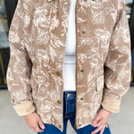 Tan Floral Jacket-600 Outerwear-FATE-July & June Women's Fashion Boutique Located in San Antonio, Texas