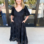 Midnight Textured Midi Dress-500 Midi-POLOGRAM-July & June Women's Fashion Boutique Located in San Antonio, Texas
