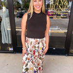 Kate Vintage Olive Floral Midi Dress-500 Midi-SKIES ARE BLUE-July & June Women's Fashion Boutique Located in San Antonio, Texas