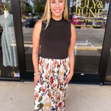 Kate Vintage Olive Floral Midi Dress-500 Midi-SKIES ARE BLUE-July & June Women's Fashion Boutique Located in San Antonio, Texas
