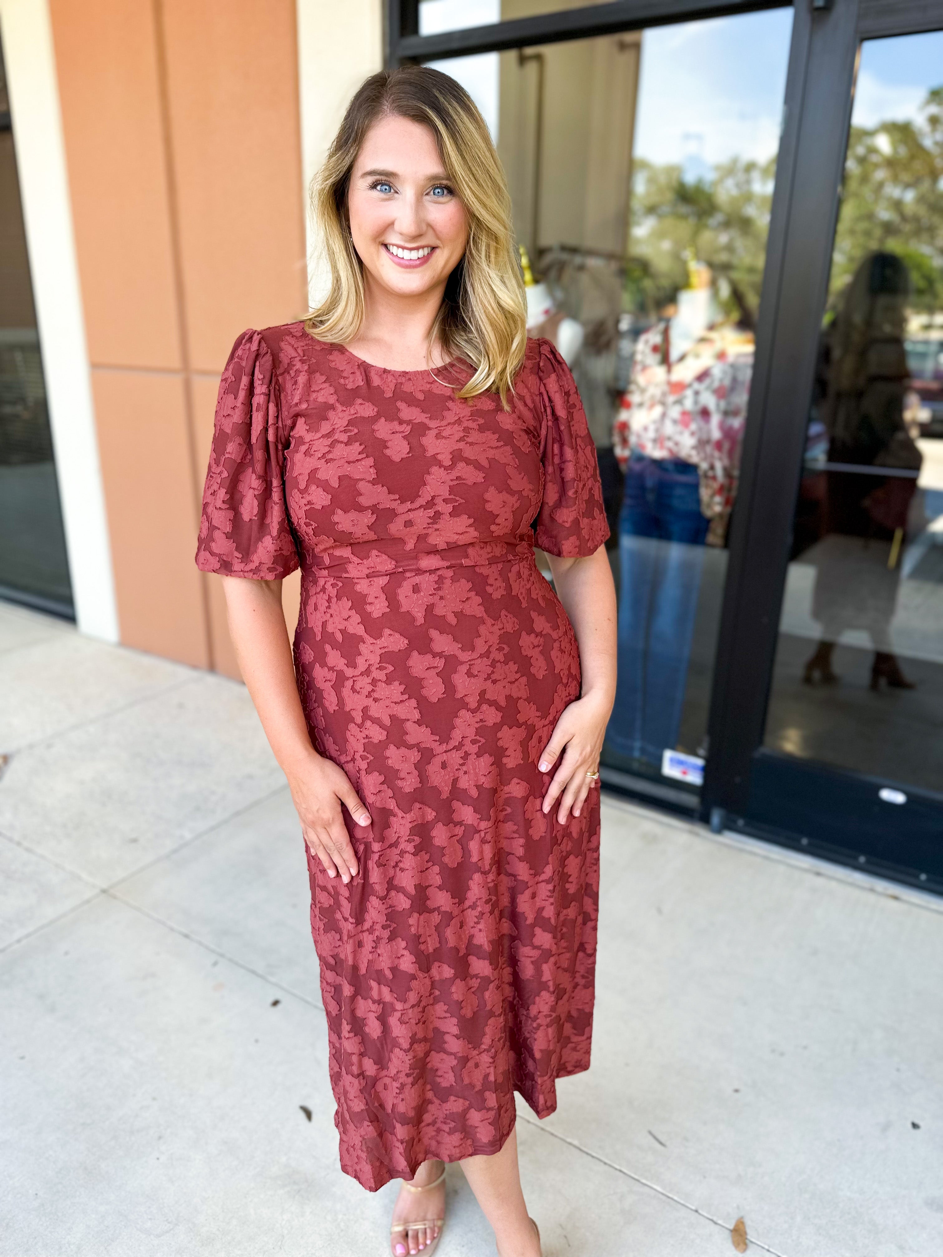 Fall Lace Midi Dress - Rose-500 Midi-POLOGRAM-July & June Women's Fashion Boutique Located in San Antonio, Texas