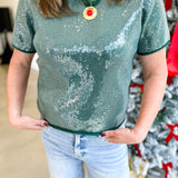 Holiday Party Sweater Top - Hunter Green-200 Fashion Blouses-JODIFL-July & June Women's Fashion Boutique Located in San Antonio, Texas