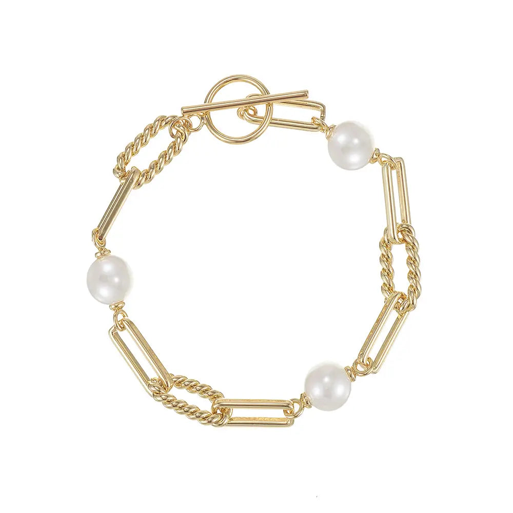 Natalie Wood - She's Spicy Pearl Link Bracelet in Gold-110 Jewelry & Hair-Natalie Wood-July & June Women's Fashion Boutique Located in San Antonio, Texas