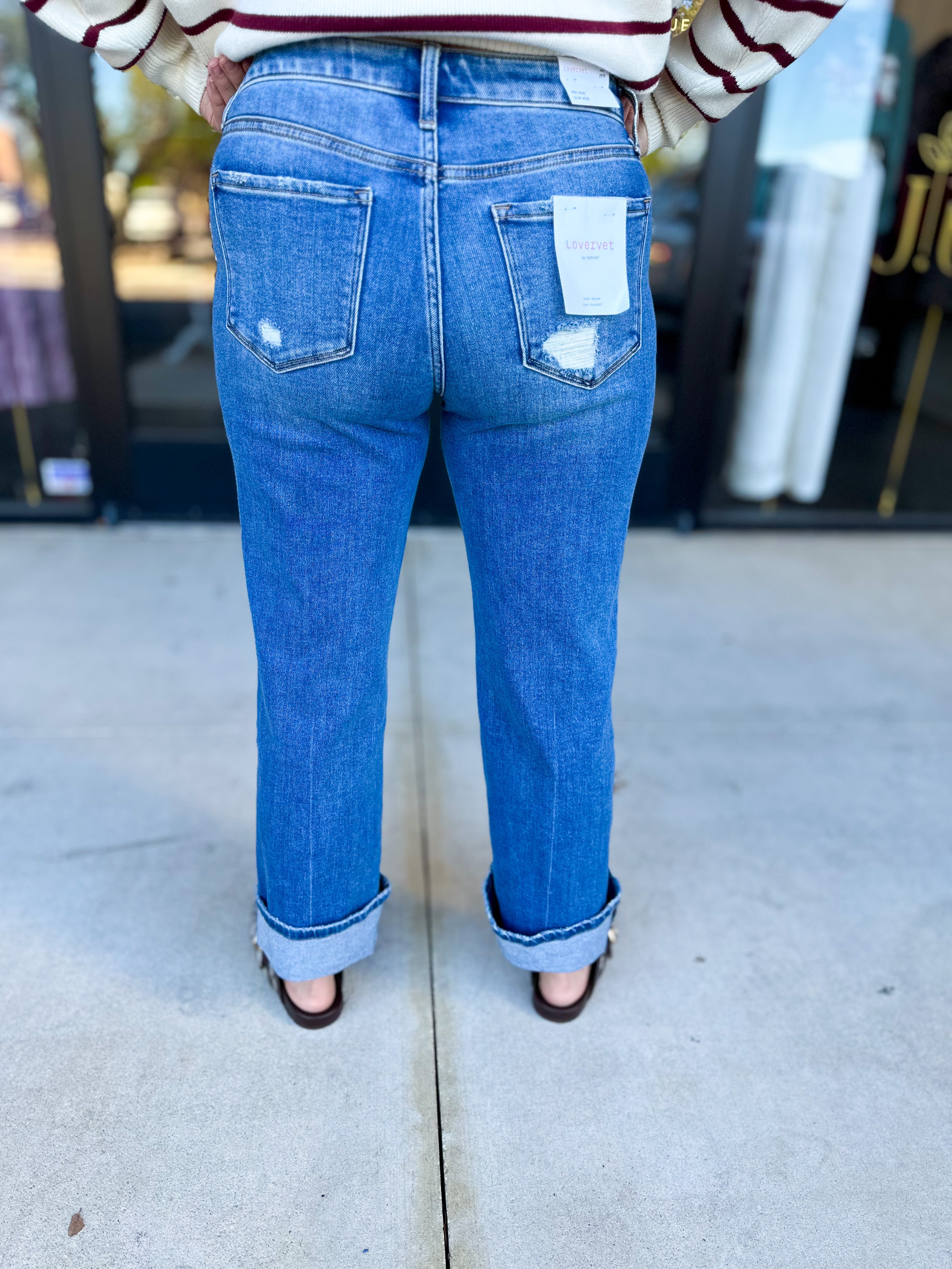 Vervet - Mid Rise Ankle Cuffed Jeans-400 Pants-VEVERT BY FLYING MONKEY-July & June Women's Fashion Boutique Located in San Antonio, Texas