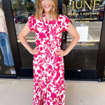 Deep Pink Floral Midi Dress-500 Midi-PINCH-July & June Women's Fashion Boutique Located in San Antonio, Texas