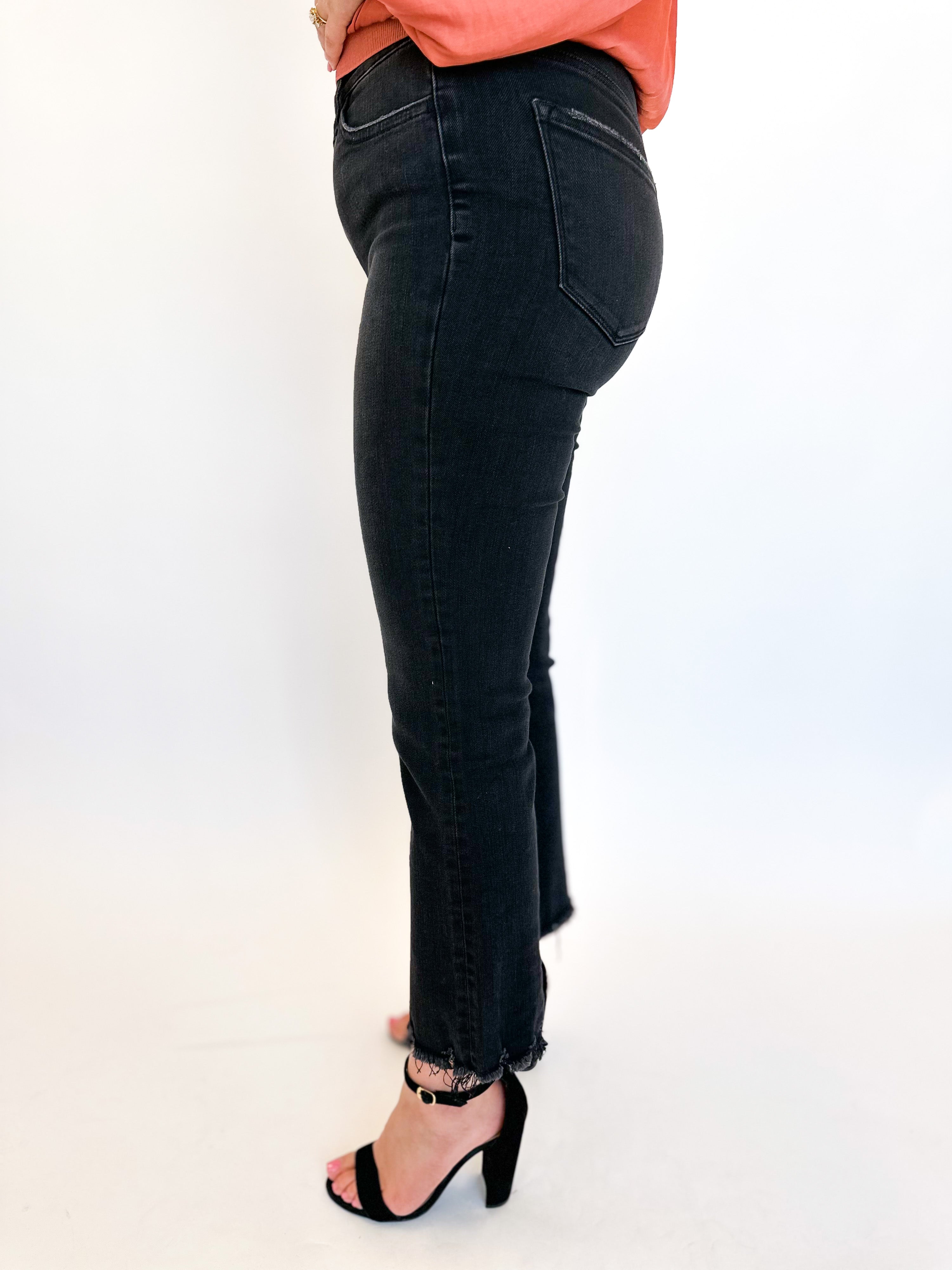 Vervet Mid Rise Vintage Black Wash Crop Flare-400 Pants-VEVERT BY FLYING MONKEY-July & June Women's Fashion Boutique Located in San Antonio, Texas