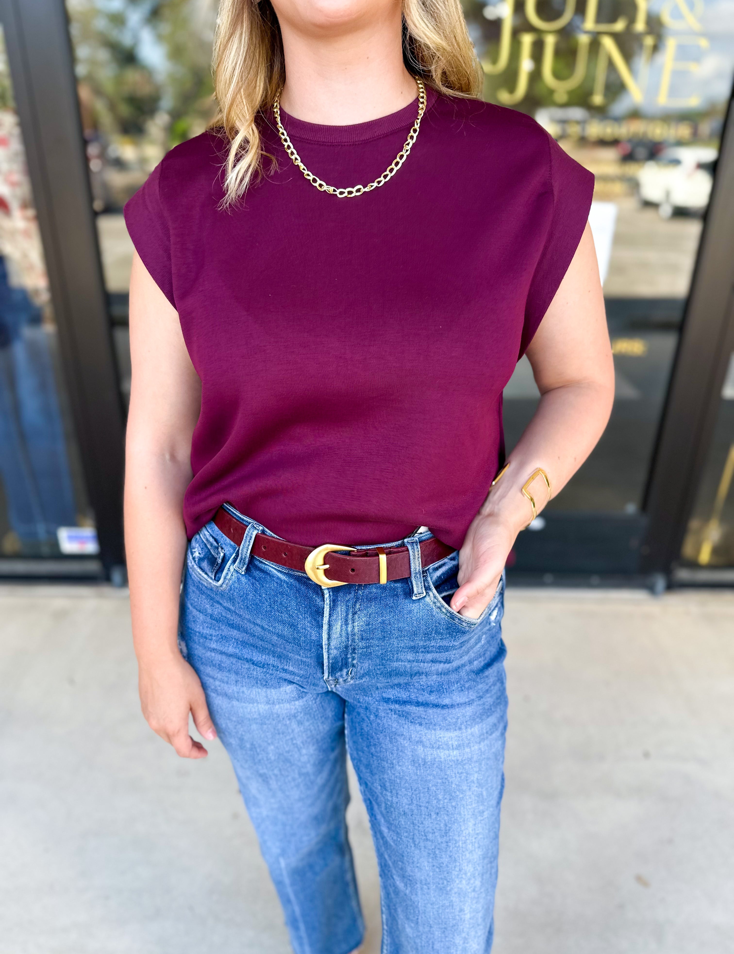 Casual Chic Tee - Merlot-210 Casual Blouses-ENTRO-July & June Women's Fashion Boutique Located in San Antonio, Texas
