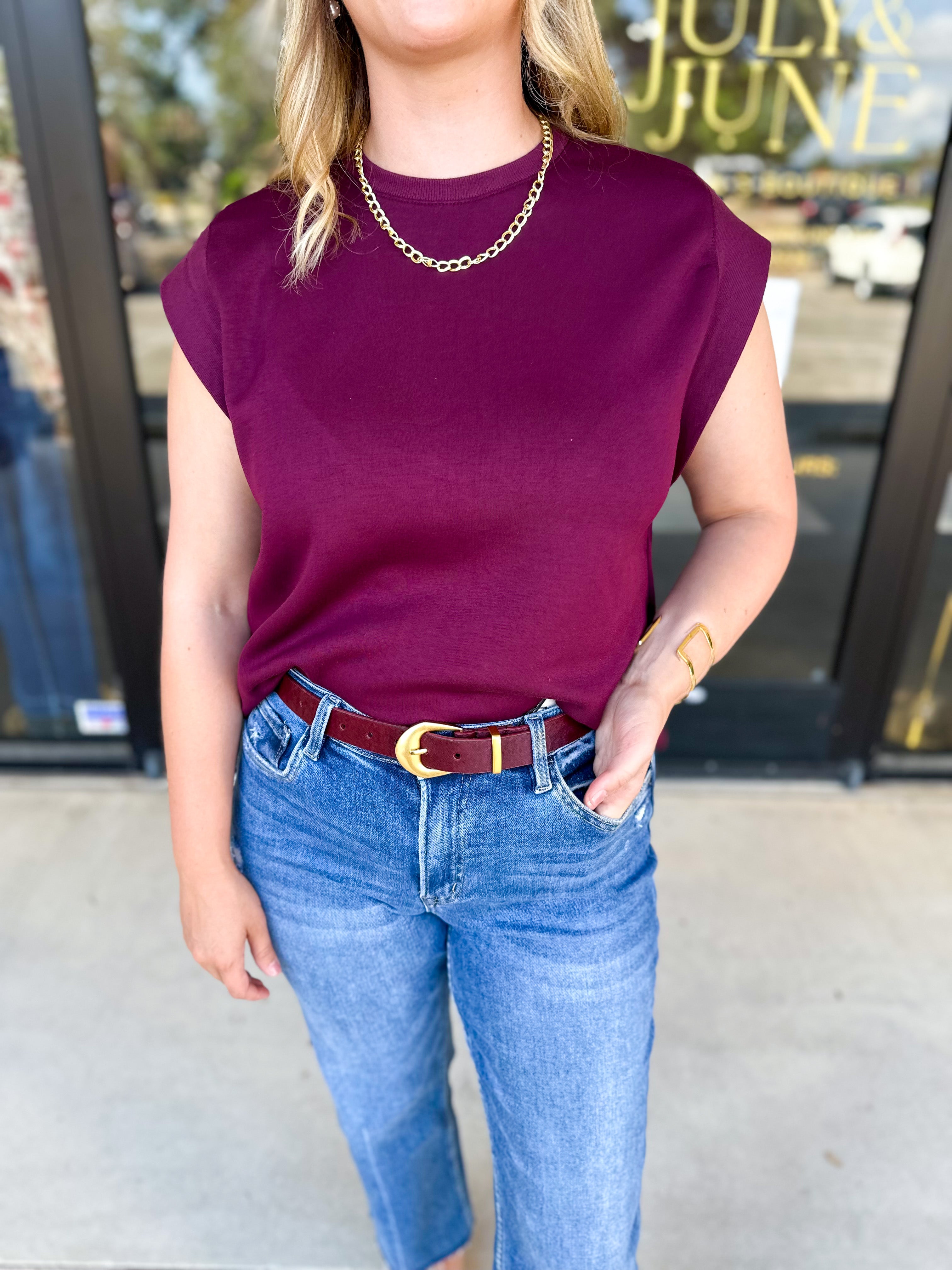 Casual Chic Tee - Merlot-210 Casual Blouses-ENTRO-July & June Women's Fashion Boutique Located in San Antonio, Texas