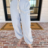 Striped Twill Elastic Barrel Pants-400 Pants-ALLIE ROSE-July & June Women's Fashion Boutique Located in San Antonio, Texas