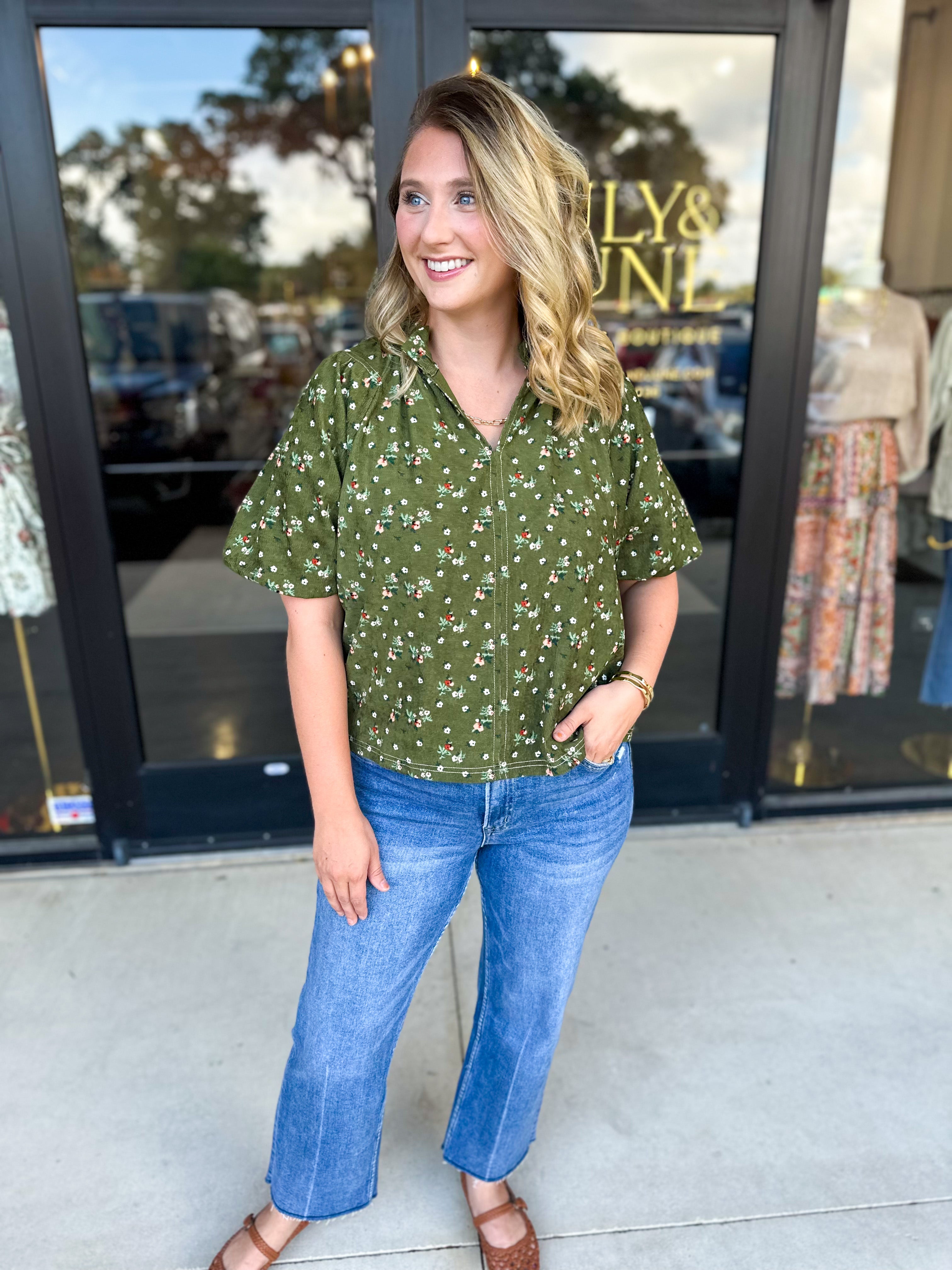 THML - Floral Suede Blouse-200 Fashion Blouses-THML-July & June Women's Fashion Boutique Located in San Antonio, Texas