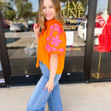 THML - Bold Citrus Embroidered Blouse-200 Fashion Blouses-THML-July & June Women's Fashion Boutique Located in San Antonio, Texas